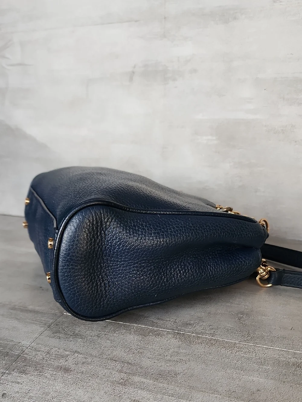 Tory Burch Small Carter Navy Pebbled Leather Crossbody Tote